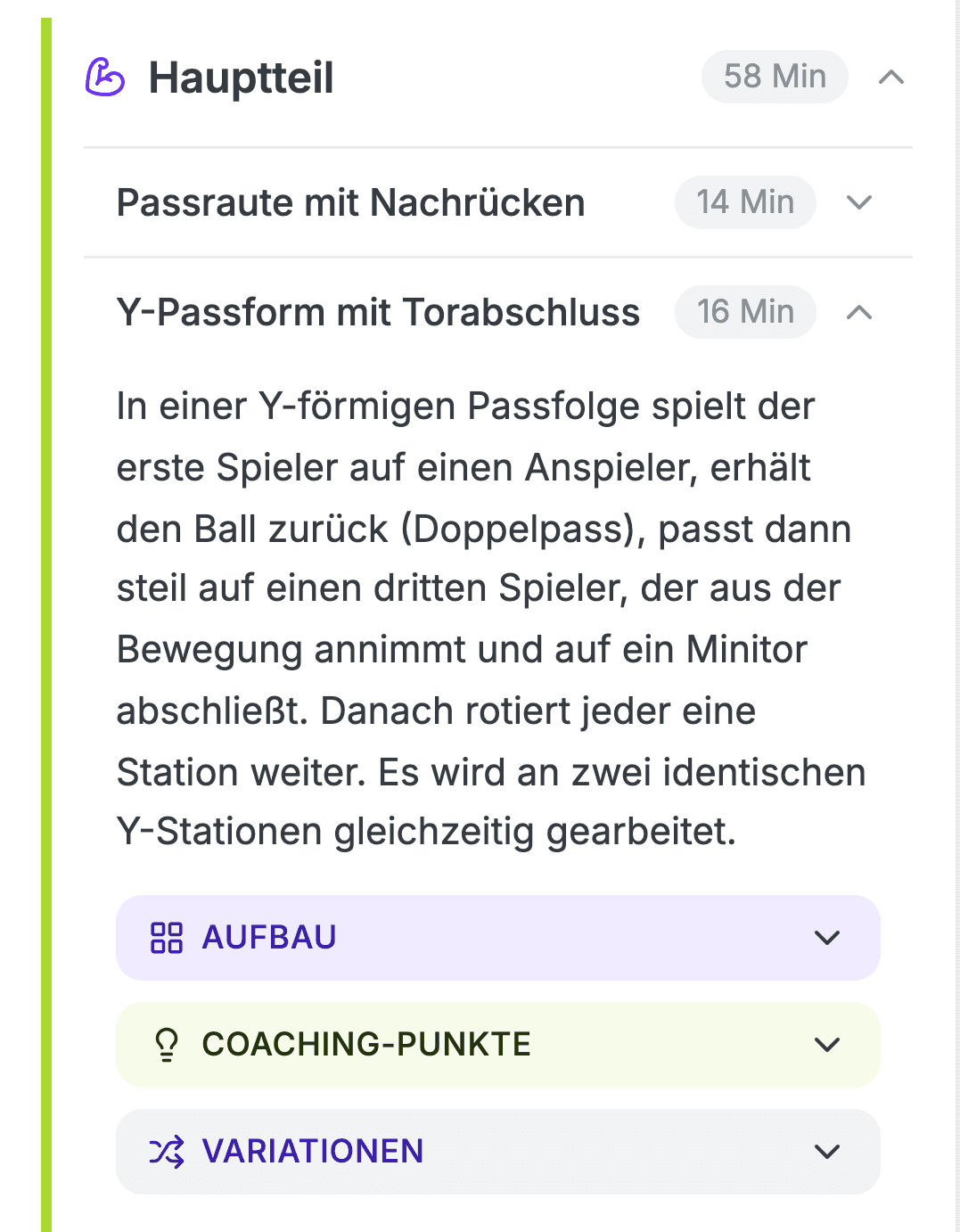 Trainingsplan in Driblify: Übung Y-Passform in der ersten Einheit